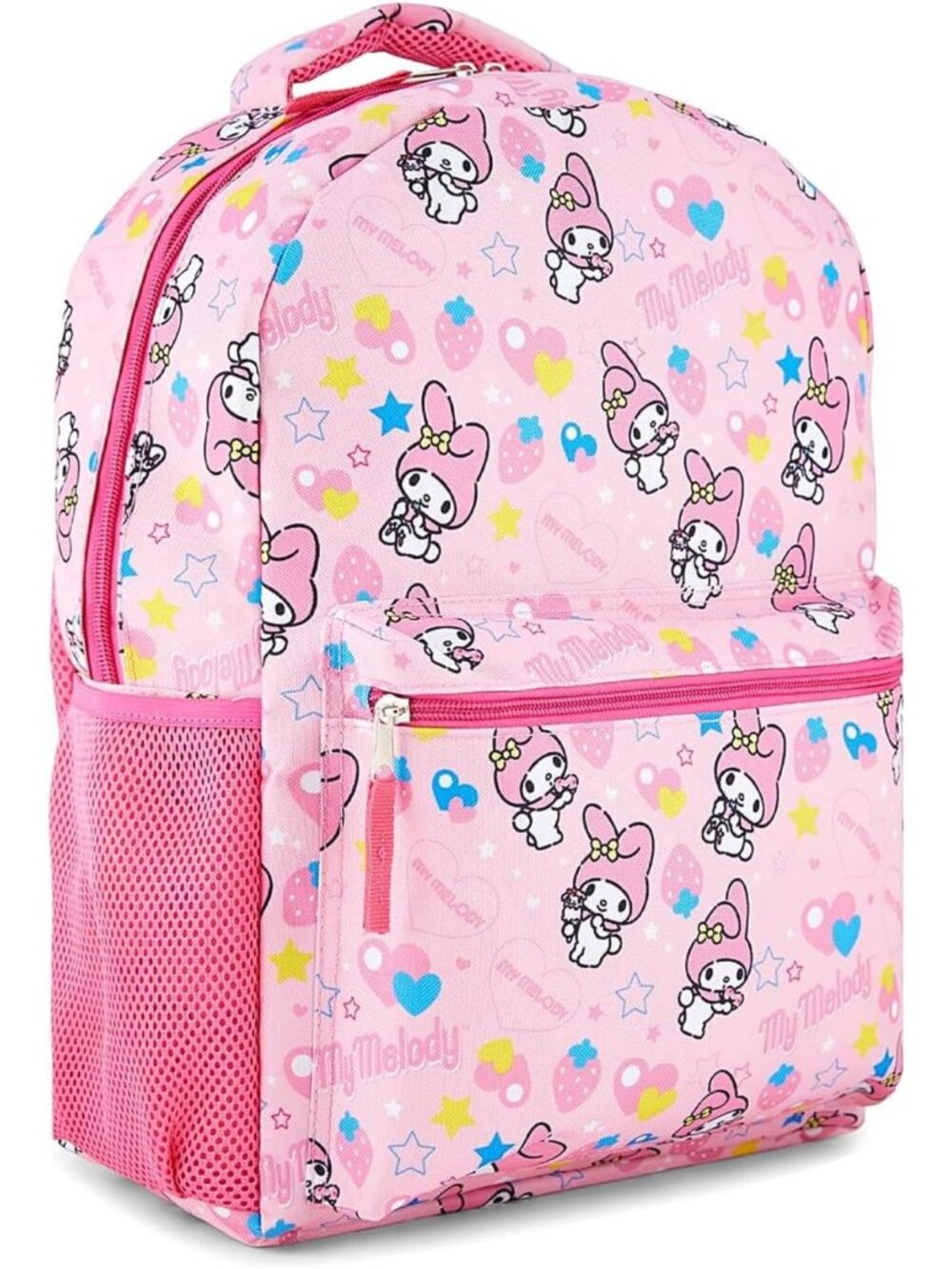 Cute Allover School Backpack - Kitty, My Melody, Kuromi & Keroppi - Pink Bookbag